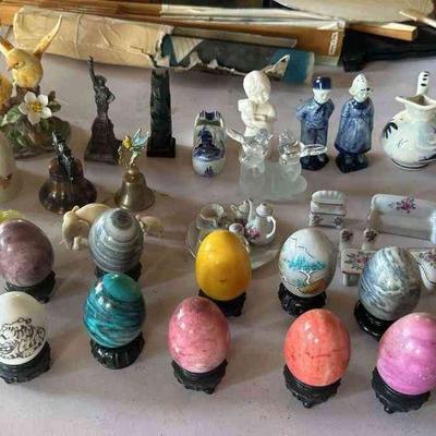 PCT087 - Collection of Polished Stone Eggs, Porcelain Figurines, Capodimonte & More!