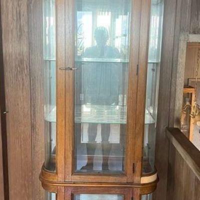 PCT133- Vintage Wooden Curved Glass Shelf Hutch