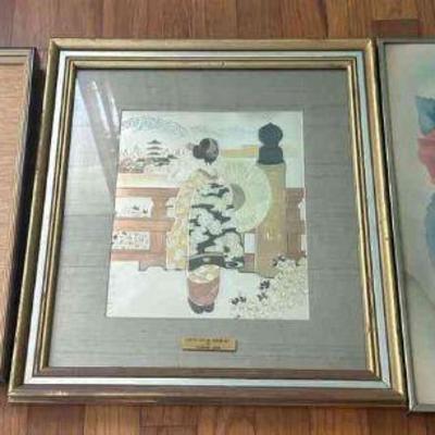 PCT073 - Vintage Framed Art - Hibiscus by Ted Mundorff, LE Chokin Metal Work & Lacquer Painting