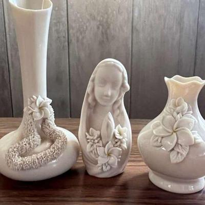 PCT055- Three Vintage Dorothy Okumoto Hawaii Porcelain Pieces - Signed