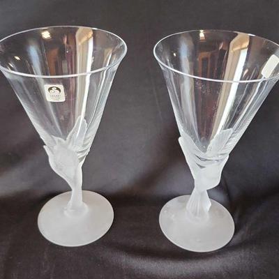 PCT125 - Pair of Sasaki "Wings" Clear Lead Crystal Water Goblets 
