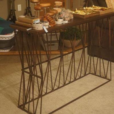 Metal Base Sofa Table Wood Top w/ Copper Finish