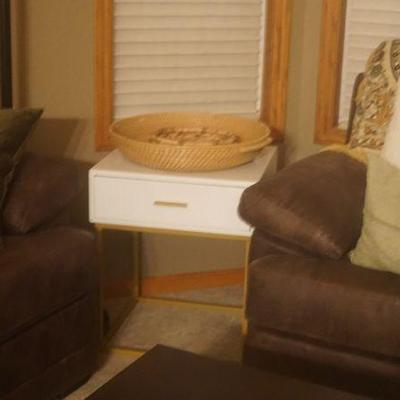 Two Matching Nightstands or End Tables Handmade Baskets