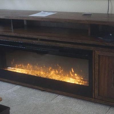 HD TV Stand Solid Wood Built in 4 ft Electric Fire Place 84lx30hx18d inches