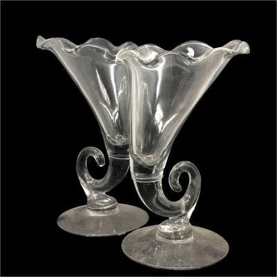 Lot 167   0 Bid(s)
Pair of Vintage Cambridge Blown Glass Cornucopia Vases