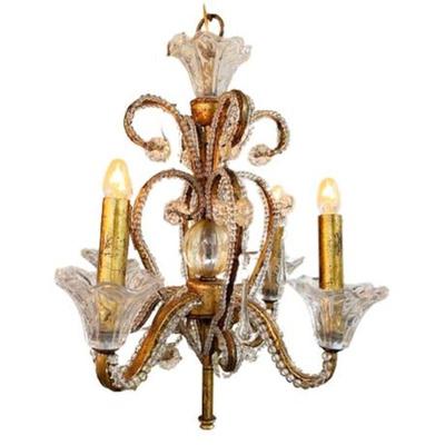 Lot 001 
Hollywood Regency Crystal and Brass Chandelier