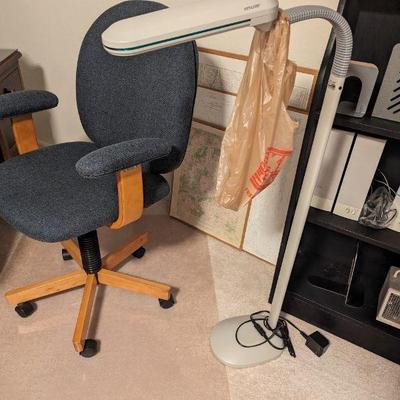 Desk chair and task lamp
