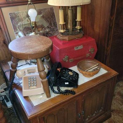 Milking stool
Old record player
Vintage telephones