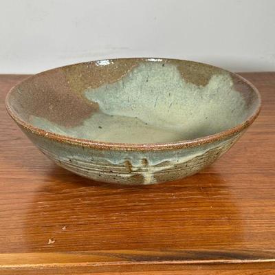 LARGE RICK CROWN BOWL | Large glazed ceramic stoneware bowl by Rick Crown with personal message on bottom. - h. 4.5 x dia. 14 in 