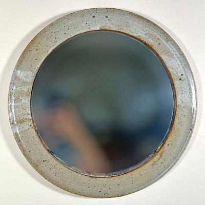 POTTERY FRAMED MIRROR | Circular mirror in glazed pottery frame. - dia. 13.5 in 