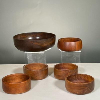 (6PC) DANSK, WOODBURY, AND OTHER WOODEN BOWLS | One Woodbury woodware, one Dansk bowl, and four bowls with no markings. - dia. 11 in...