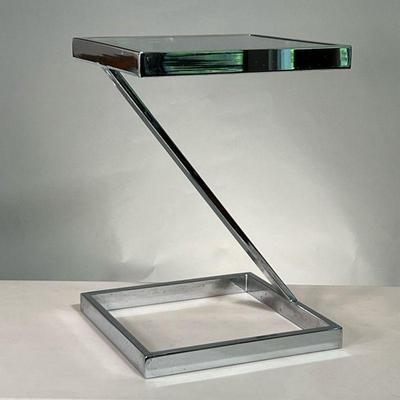 Z CHROME AND GLASS SIDE TABLE | Pace Collection style square modern chrome side table, with inlay glass top, in shape of the letter...