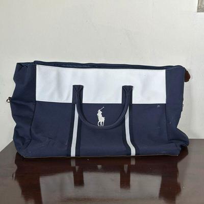 NEW RALPH LAUREN TOTE BAG | NEW Navy Ralph Lauren tote bag with white leather strip above embroidered Polo logo with brown leather...
