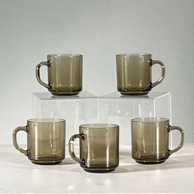 (5PC) ARCOROC COLORED GLASS TEACUPS | Set of five dark-colored Arcoroc France glass teacups. - h. 3.5 x dia. 3 in 