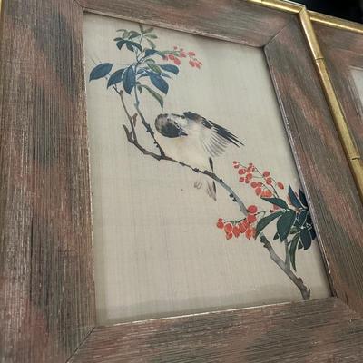 Vintage Framed Japanese Painting of Birds on Silk