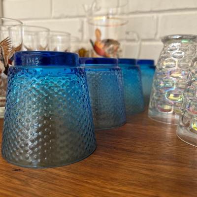 4 Blue Hobnail Water Glasses Vintage