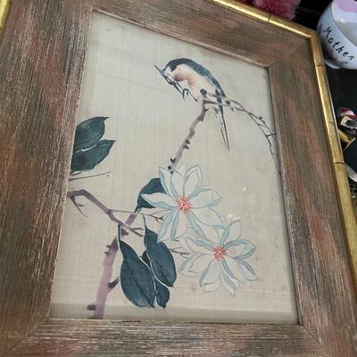 Vintage Framed Japanese Painting of Birds on Silk