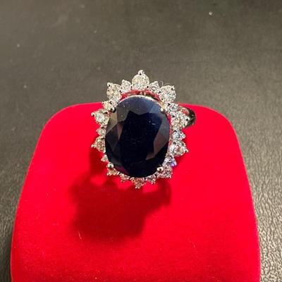 Sapphire and diamond ring on 14k white gold setting
