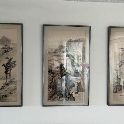 MFL028 Set Of Three Framed Asian Brushstroke Paintings 