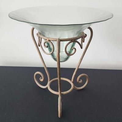 MFL068 - Vintage Tabletop Glass Bowl With Wrought Iron Stand 