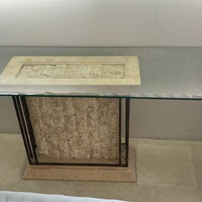 MFL020 Glass Top Entry Table With Stone Base