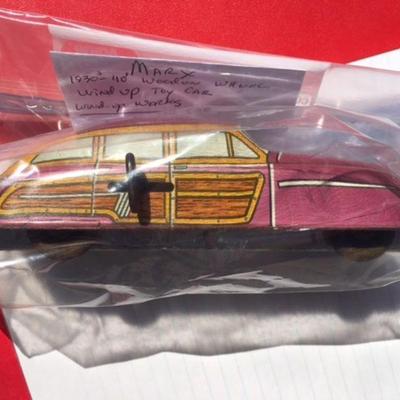 Marx Wooden Wheel, Wind-up Toy Woody Sedan 1930-40