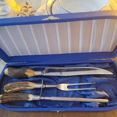 Stainless Steel knife set; knife, fork and steel