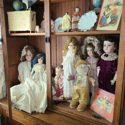 Composition, porcelain and bisque antique doll;s