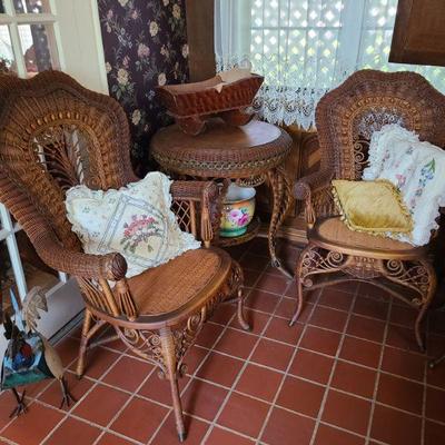 willow wood wicker 4 piece set.  Turn of the century, possibly Heywood Wakefield although no paper labels remain