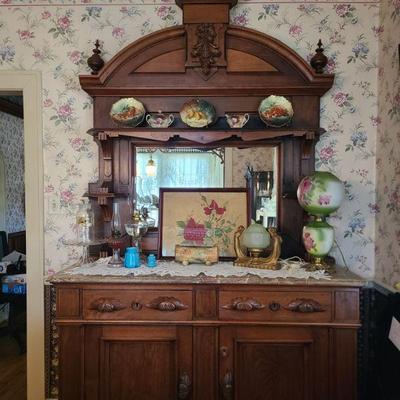 Victorian buffet/server/sideboard with ornate details and carvings  
Beginning of main house pictures first floor