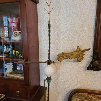 Unusual jalopy weather vane, lightning rod and ball