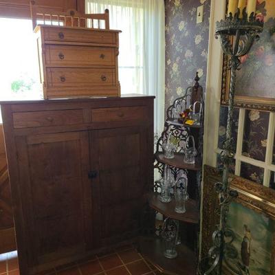 walnut pie safe with doll dresser