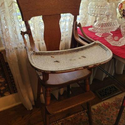 1930's high chair with enamel/porcelain tray