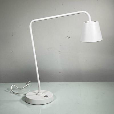 BENT WHITE DESK LAMP | White reading lamp vent at 90 degree angles and small shade. - l. 18 x h. 22.75 x dia. 7 in 