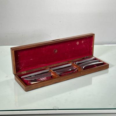 GERBER LEGENDARY BLADES CARVING SET | Includes; carving knife, carving fork, and knife sharpener in oak and red velvet box. Includes all...
