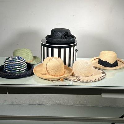 (6PC) MISC. WOMENâ€™S HATS | Includes 4 sunhats in various colors and styles and 2 other similar woven summer hats. - h. 8 x dia. 13.5 in...