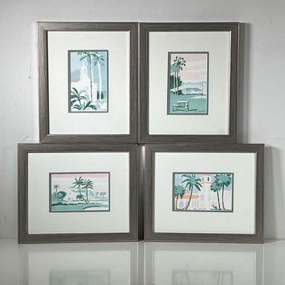 (4PC) WINI SMART (1932-2017) PRINTS | Small pastel prints of oceanside town including a golf course, church, and more. 5.5 x 3.5in sight....