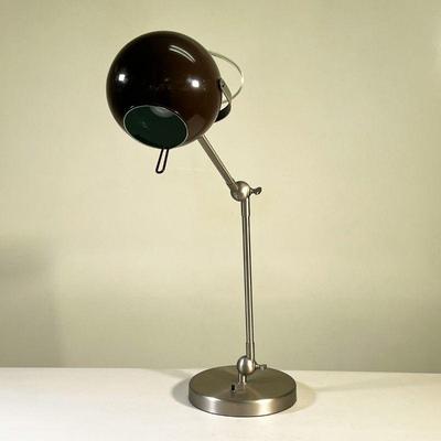 ROUND DESK LAMP | Brown orb desk lamp with 2 adjustable arms. - h. 31.5 x dia. 7.5 in (straight up) 