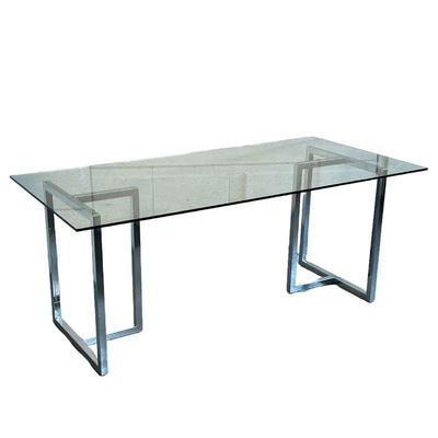 GLASS TOP DINING TABLE | Large glass-top dining table with chrome legs. - l. 62 x w. 36 x h. 29.5 in 