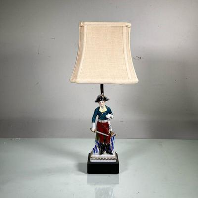 COLONIAL GENERAL FIGURINE LAMP | Ceramic figurine of colonial general used as base for desk lamp. - l. 4 x w. 4 x h. 19 in 