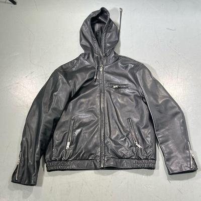 KING BABY STUDIO LEATHER HOODIE | Womenâ€™s XXL leather hoodie with drawstring and zipper. 