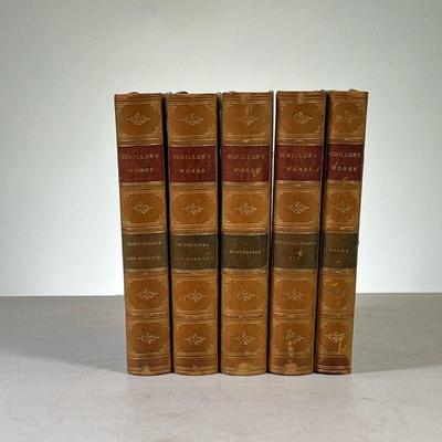 (5PC) “SCHILLER’S WORKS” LEATHER BOUND HARDCOVER | Includes; Early Dramas and Romances, Historical and Dramatic, Historical, Historical...