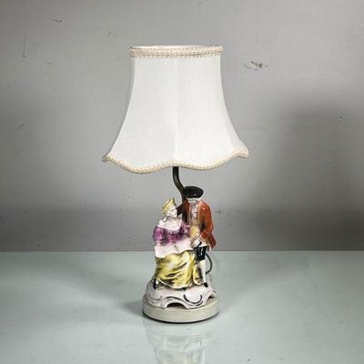 CERAMIC COUPLE FIGURINE LAMP | Small ceramic figurine depicting husband and wife turned into a lamp. - h. 17 x dia. 4.5 in 