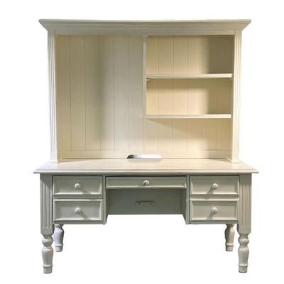 BALLARD DESIGNS DESK | Cream colored desk with hutch including multiple storage areas and drawers. - l. 64 x w. 28 x h. 75 in 
