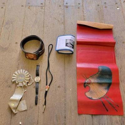 #7696 â€¢ Kaiser Frazer Belt, Bolo Tie, Watch, Ribbon & More
