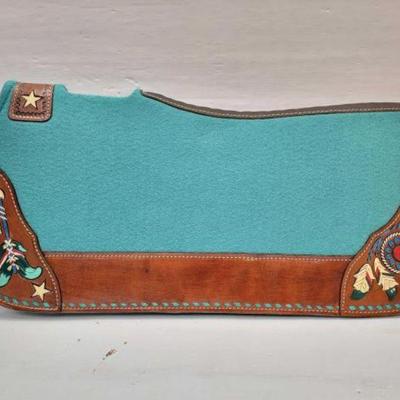 #2228 â€¢ 1" Thick Teal Dreamcatcher Tooled Saddle Pad
