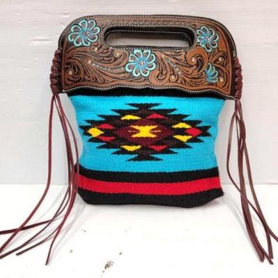 #2214 â€¢ Saddle Blanket Floral Tooled Handle Handbag
