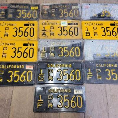 #7140 â€¢ (13) California Dealer License Plates

