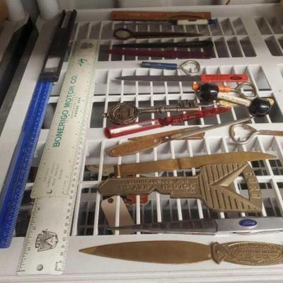#7536 â€¢ (21)Vintage Ford Mail Openers, (3) Rulers, & Key to City
