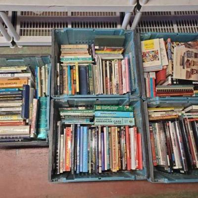 #7006 â€¢ 5 Totes of Automotive and Toy Books
